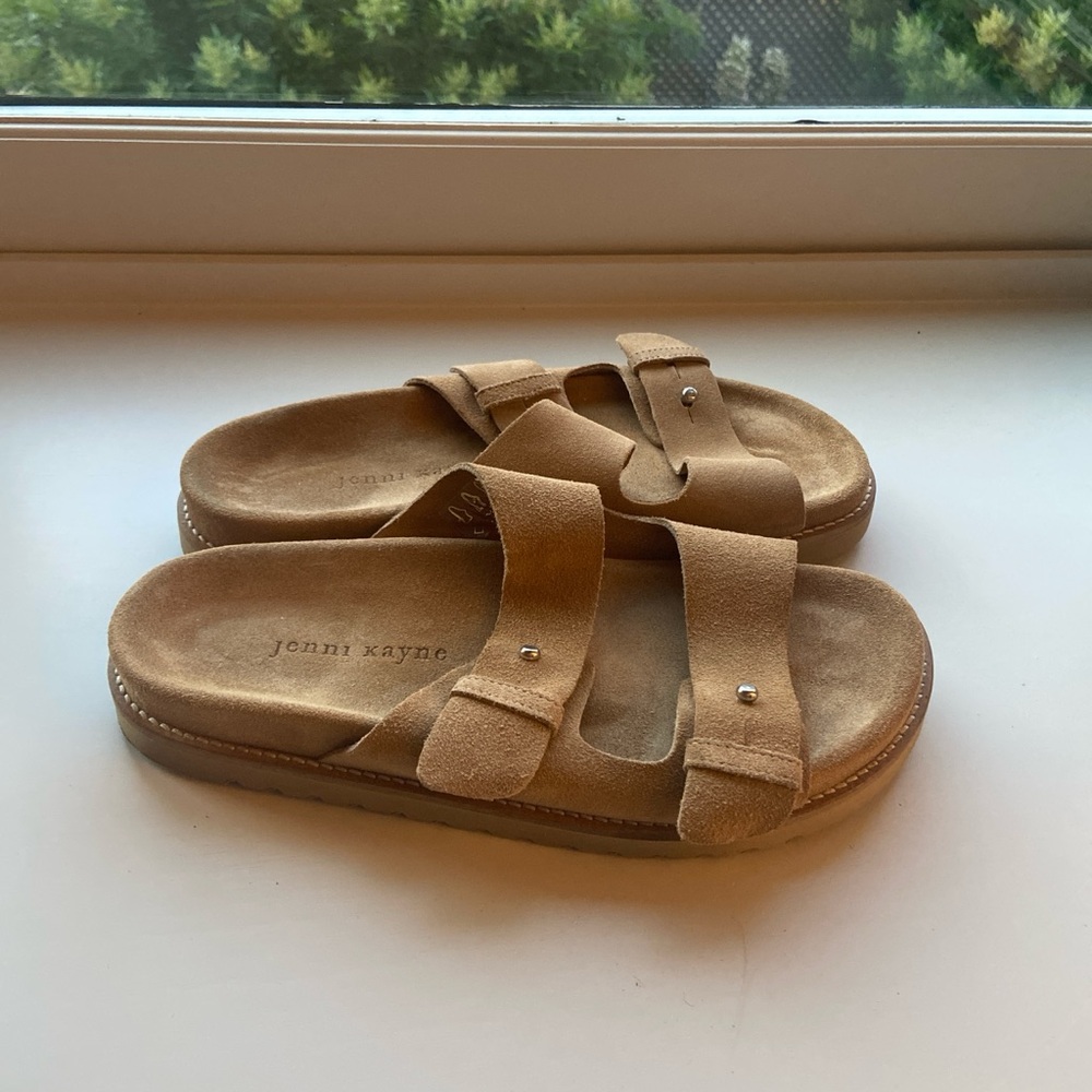 Jenni Kayne suede hutton slide sandal in tan size 39